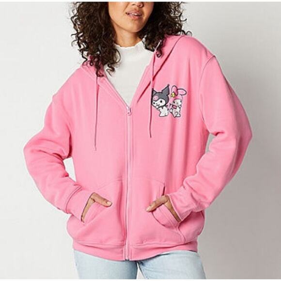 Hello Kitty Tops - My Melodie and Kuromi Hello Kitty Pink Zip Up Hoodie Y2K size Medium